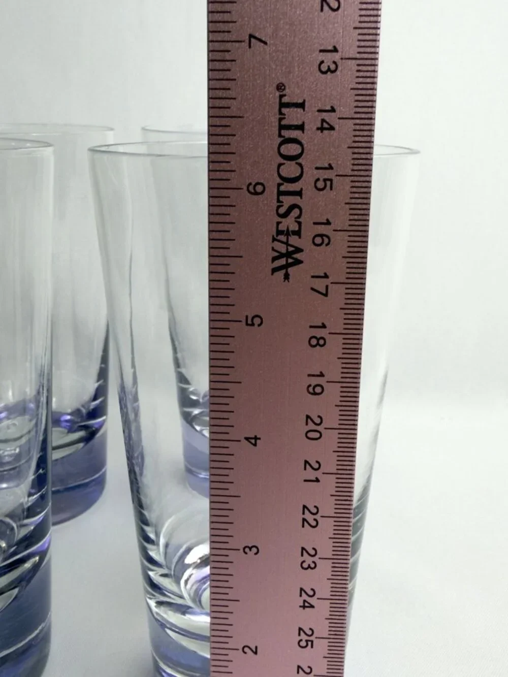 Handmade Polish Vintage Glass Tumblers 12 oz Blue/Purple Bubble Base Set of 4